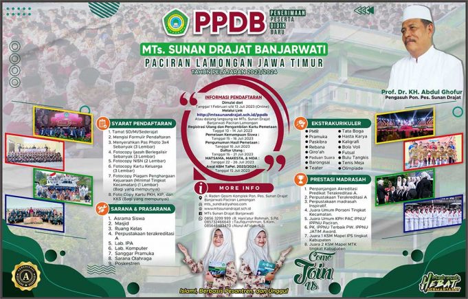 Informasi Penerimaan Peserta Didik Baru MTs Sunan Drajat Banjarwati Tahun Pelajaran 2023/2024