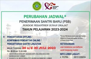 Perubahan Jadwal Penerimaan Santri Baru Pondok Pesantren Sunan Drajat Lamongan Menyusul Event Musabaqah Qiroa’til Kutub Nasional 2023